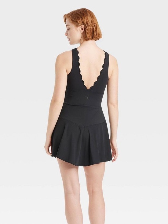 JoyLab Dresses & Skirts - JOYLAB SCALLOPED Black V-Back Skirted One-Piece MINI DRESS SIZE MEDIUM ATHLETIC